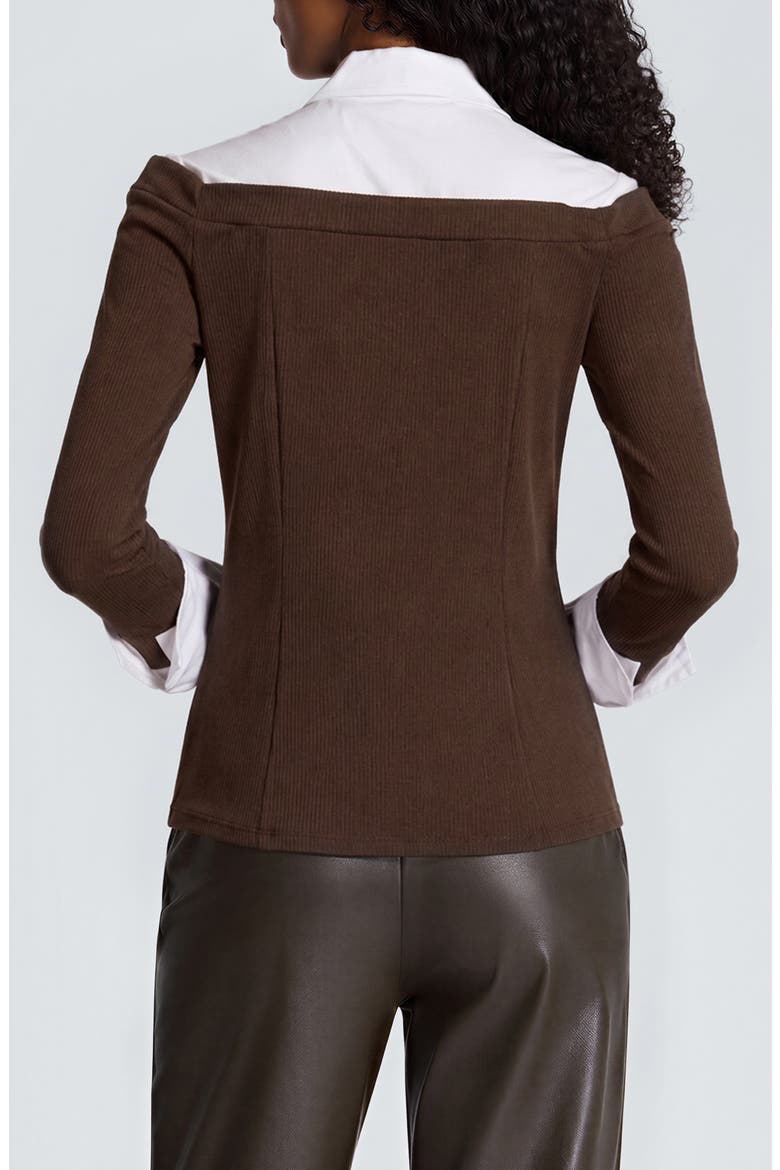 Combo Off the Shoulder Top, Alternate, color, JAVA BROWN/ PURE WHITE