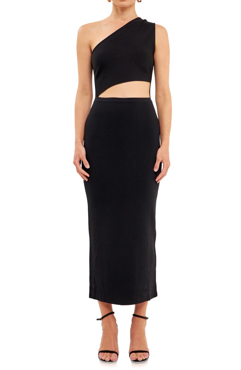 Endless Rose One Shoulder Cutout Waist Midi Dress, Alternate, color,