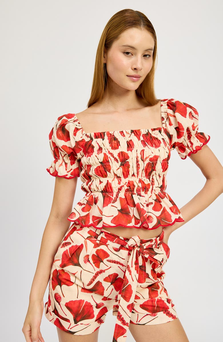 En Saison Josie Smocked Puff Sleeve Crop Top, Alternate, color, 