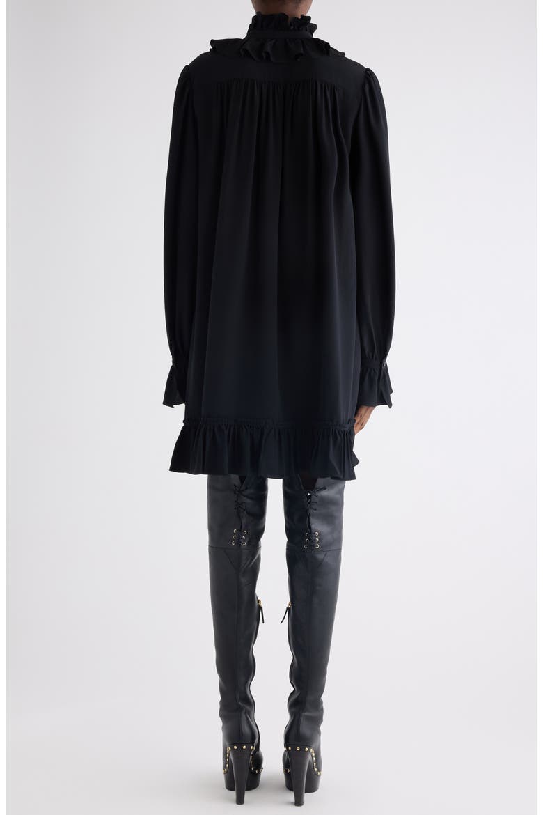 Long Sleeve Organic Silk Crêpe de Chine Minidress, Alternate, color, BLACK