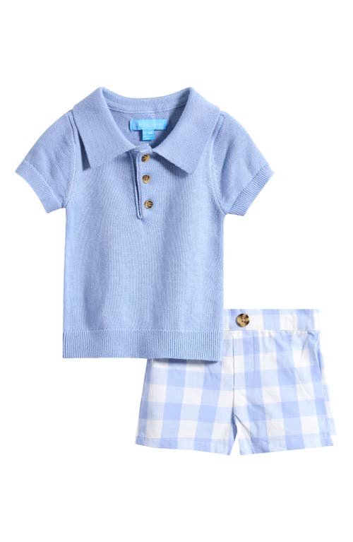 Sammy + Nat Draper James Polo Sweater & Gingham Check Shorts Set In Brunera Blue