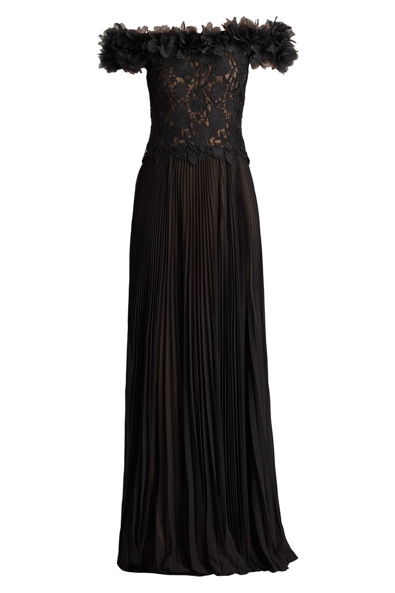 Off the Shoulder Lace Bodice Gown, Alternate, color, BLACK/ NUDE