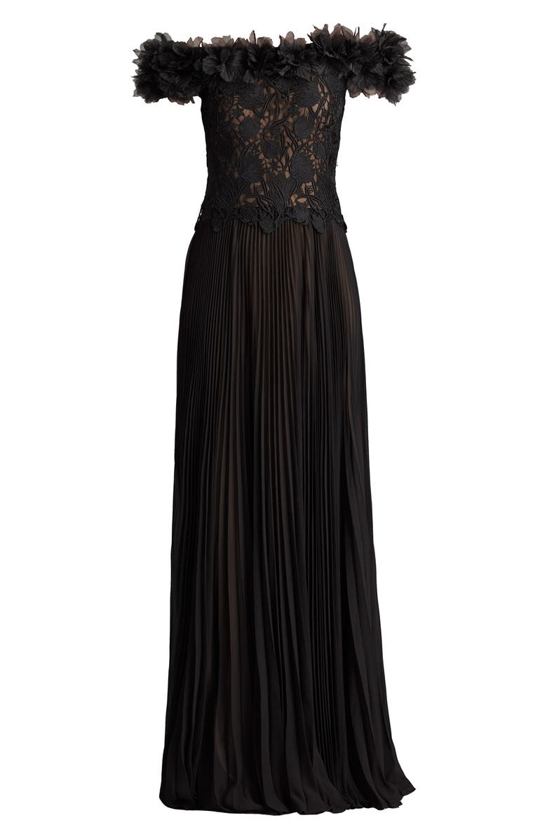 Tadashi Shoji Off the Shoulder Lace Bodice Gown, Alternate, color, Black/ Nude