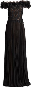 Tadashi Shoji Off the Shoulder Lace Bodice Gown