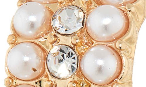 Nordstrom Rack Faux Pearl & Crystal Hoop Earrings In White- Clear- Gold