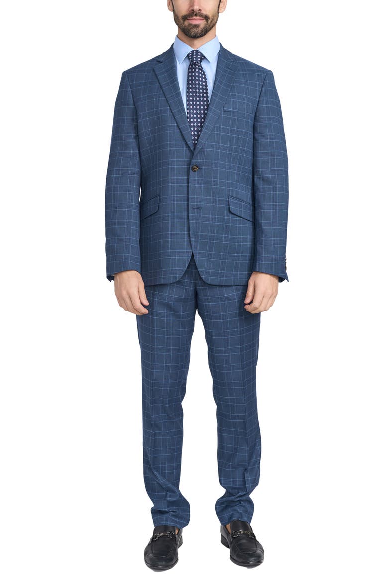 Blue Plaid Print Trim-Fit Suit, Main, color, BLUE