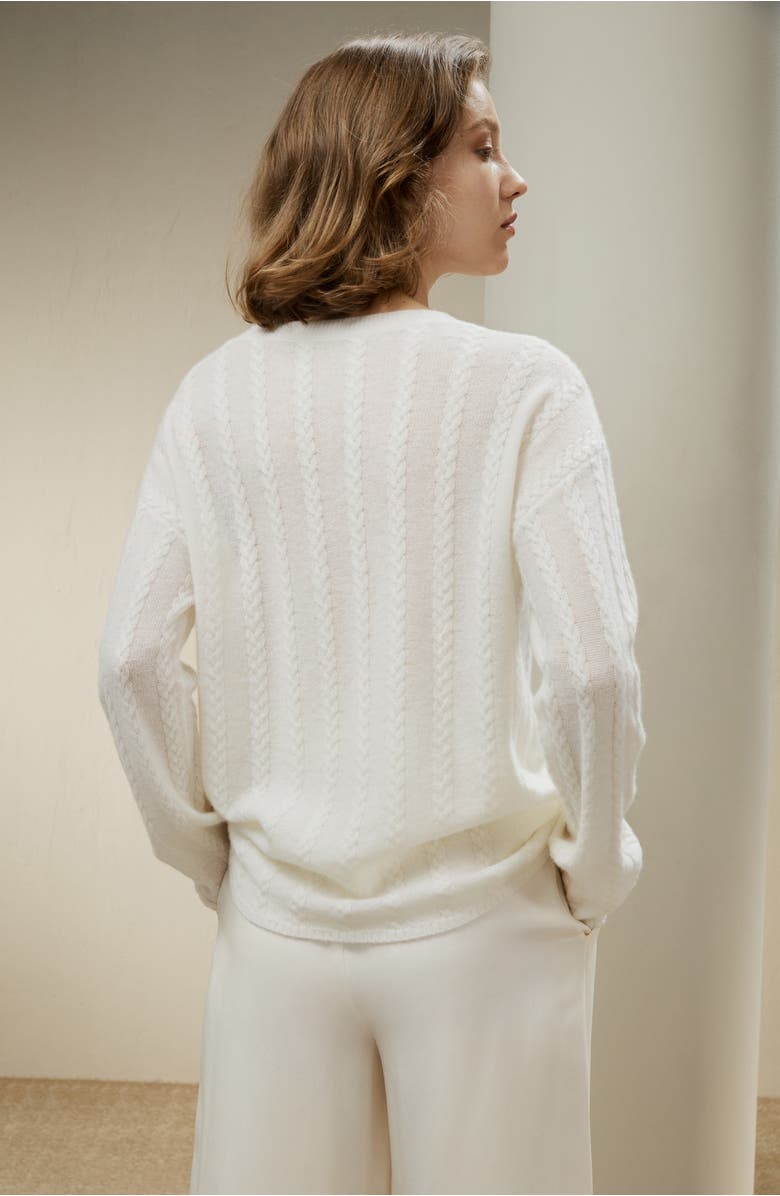Lilysilk Semi-Sheer Cable-knit Cashmere Sweater, Alternate, color, White