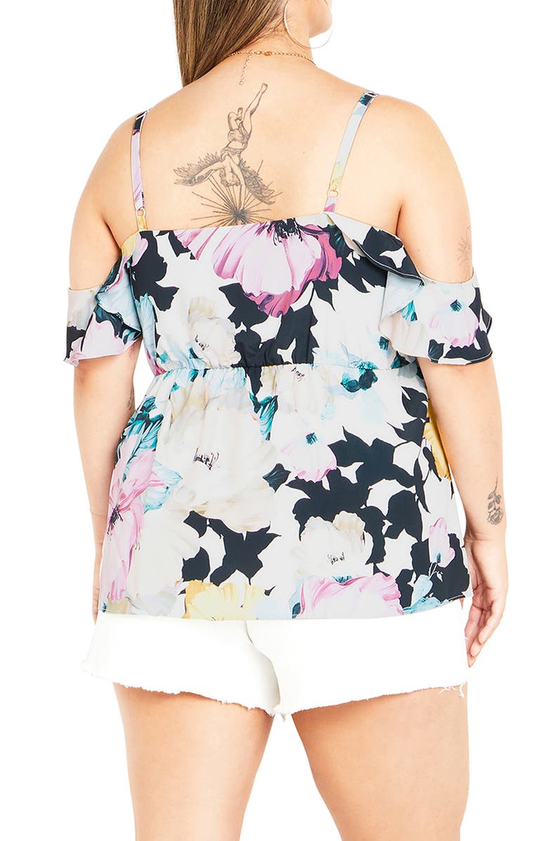 City Chic Kallie Floral Cold Shoulder Top, Alternate, color, Ivory Melanie Bloom