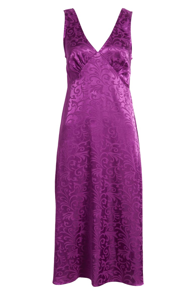 Sleeveless Satin Jacquard Midi Dress, Alternate, color, MAGENTA