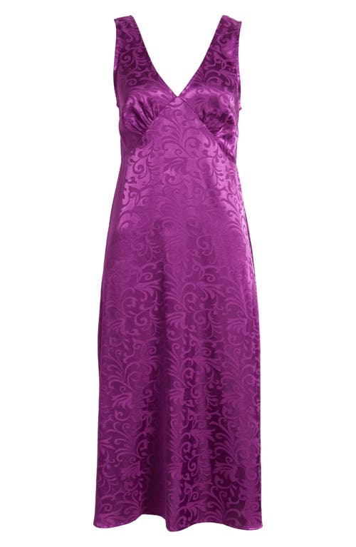 Connected Apparel Sleeveless Satin Jacquard Midi Dress In Magenta