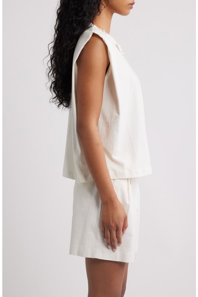 Seashell Embroidered Sleeveless T-Shirt, Alternate, color, OFF-WHITE