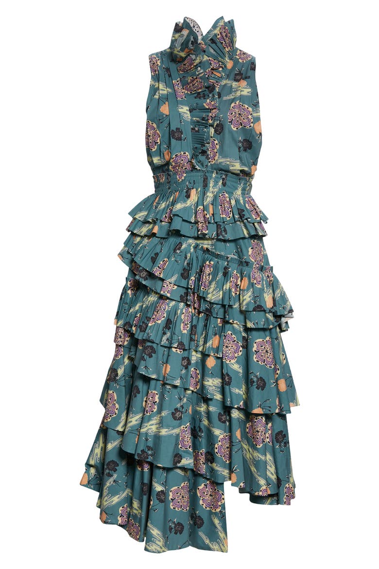 Aurore Floral Ruffle Cotton Dress, Alternate, color, RIVER