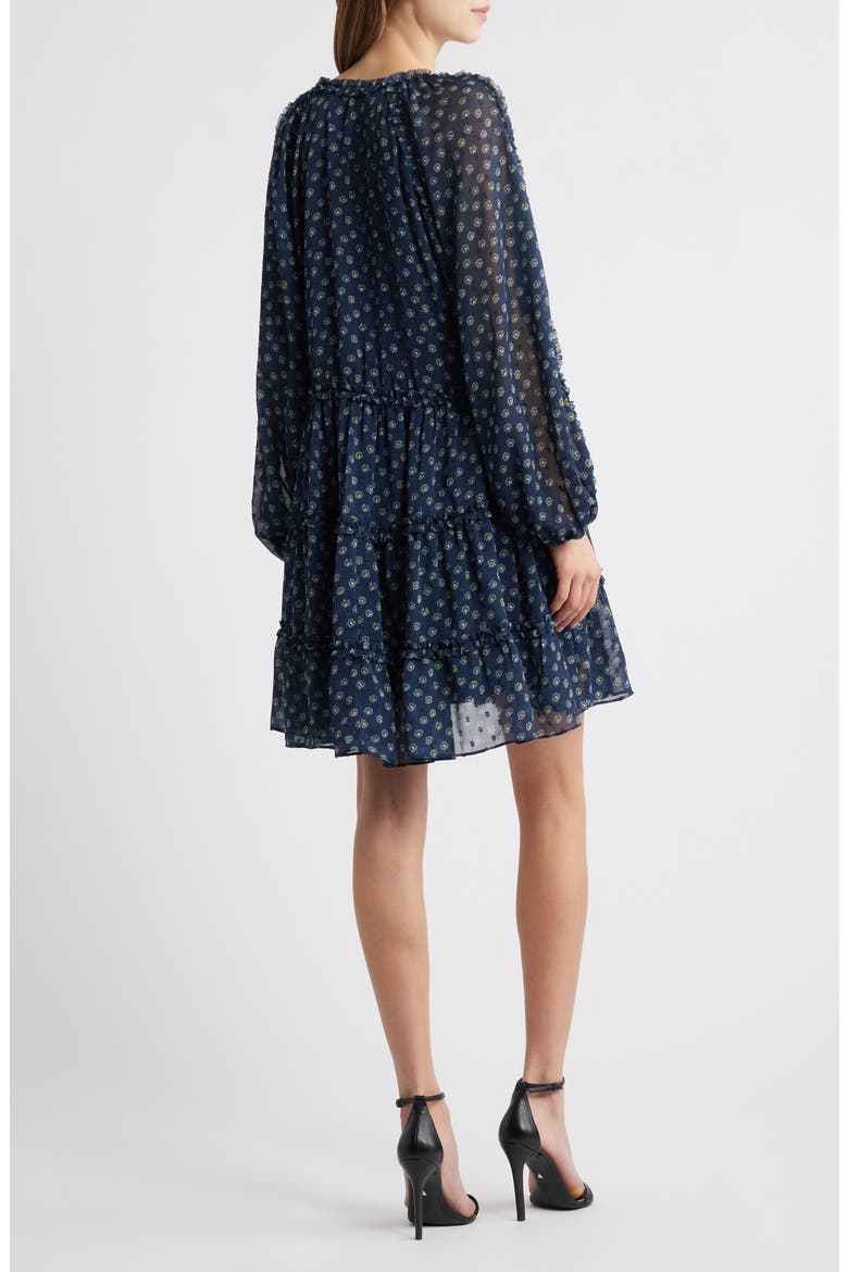 Tiered Ruffle Long Sleeve Chiffon Dress, Alternate, color, NAVY-BEIGE DONNA FLORAL
