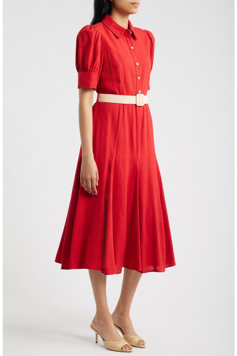 Fit & Flare Midi Shirtdress, Alternate, color, BAKED RED
