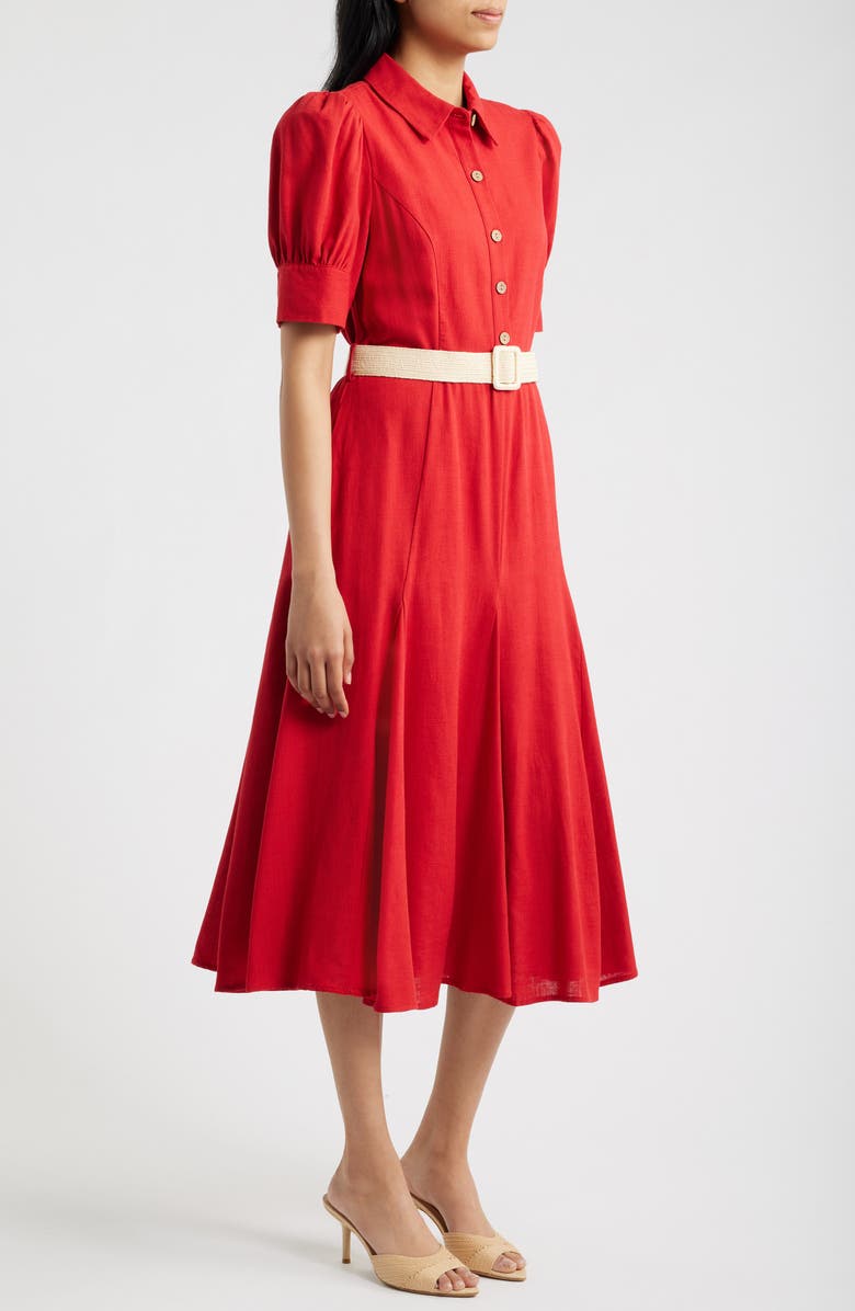Tahari ASL Fit & Flare Midi Shirtdress, Alternate, color, Baked Red