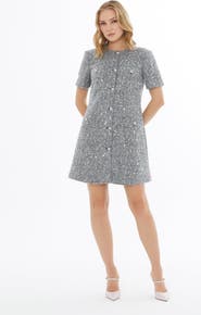 Gizia Button Closure Short-Sleeve Crew Neck Lined Dress