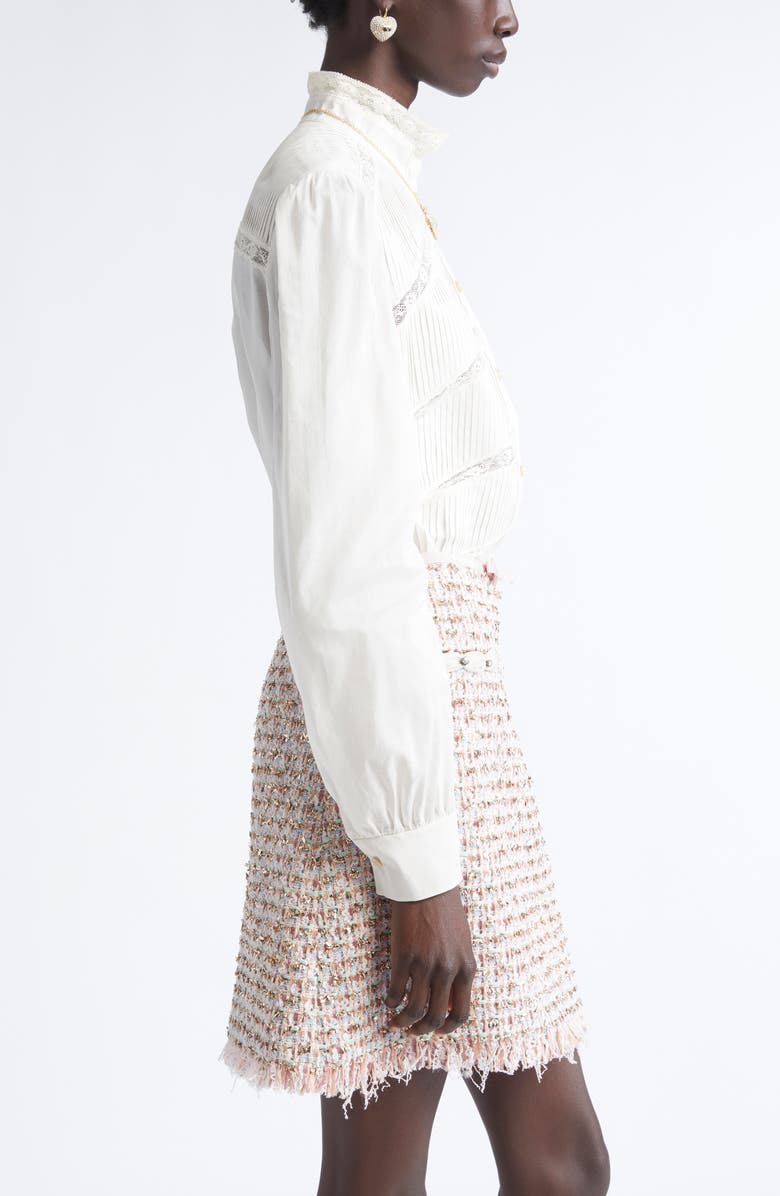 Valentino Garavani Lace Inset Silk Organza Shirt, Alternate, color, Sand