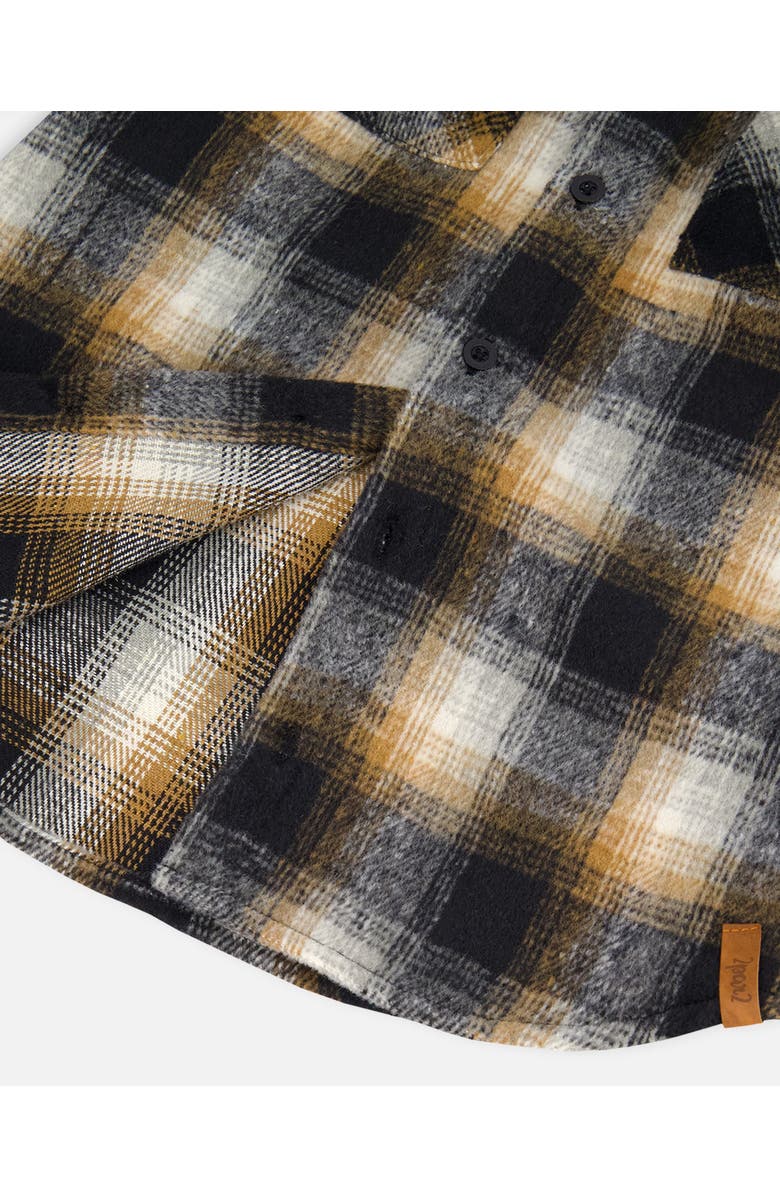 Deux par Deux Hooded Polar Fleece Overshirt with Hood, Alternate, color, Black And Brown Plaid