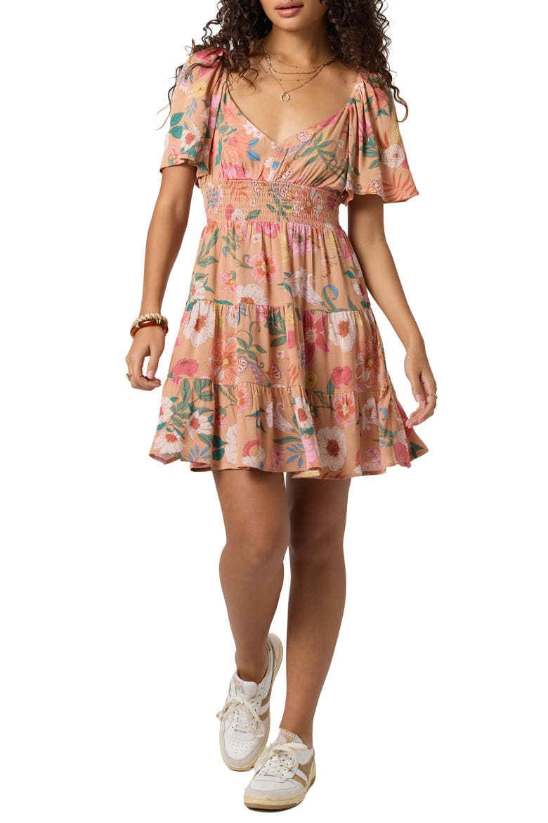 Layken Camella Floral Tiered Minidress, Main, color, CORK