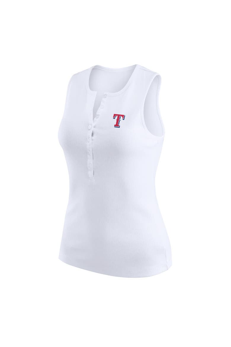 Women's WEAR by Erin Andrews White Texas Rangers Rib-Knit Henley Tank Top, Alternate, color, White