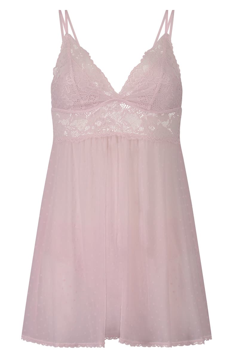 Hunkemöller Beatriz Lace Trim Mesh Dot Babydoll Chemise, Alternate, color, 