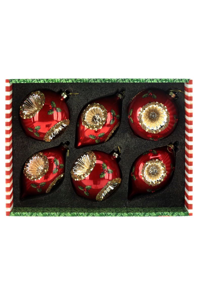 Holly Gold Sparkle Ornament, Box of 6, Alternate, color, Red