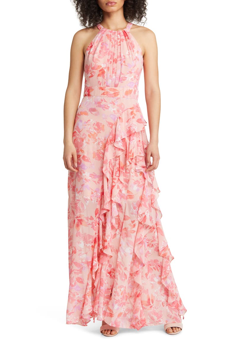 Floral Chiffon Gown, Main, color, PINK PRINT