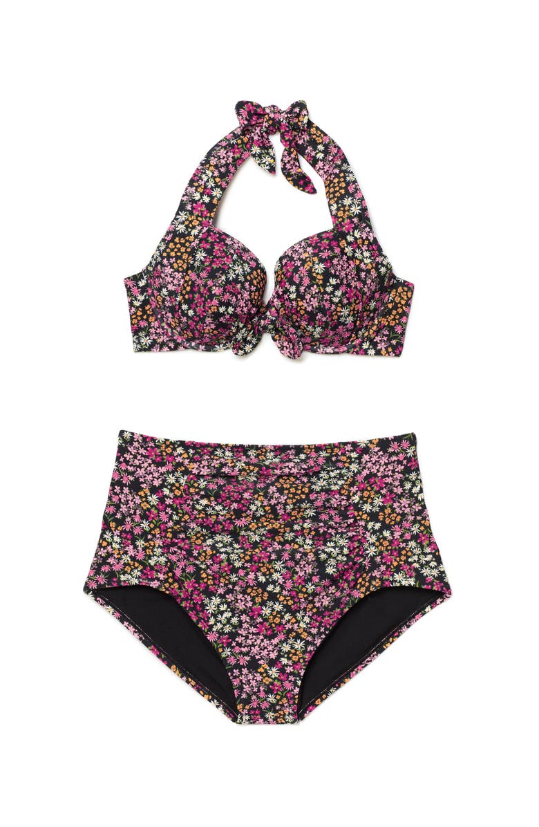 Adore Me Shelby Swimwear High Waist Bikini Bottom, Alternate, color, Ditsy Black