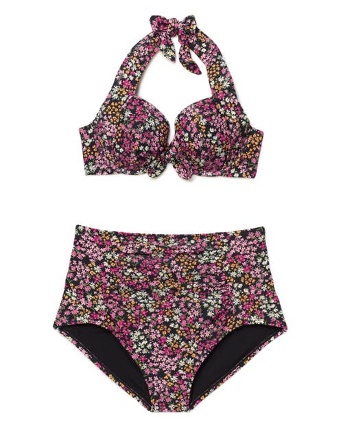 Adore Me Shelby Swimwear High Waist Bikini Bottom In Ditsy Black