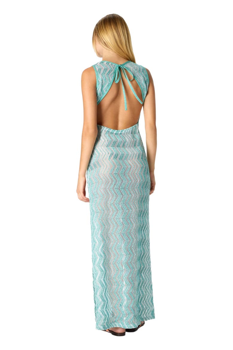 Long Mesh Cover-up Dress With Zigzag Pattern, Sequins, And Cut-out Detail, Alternate, color, Light Blue