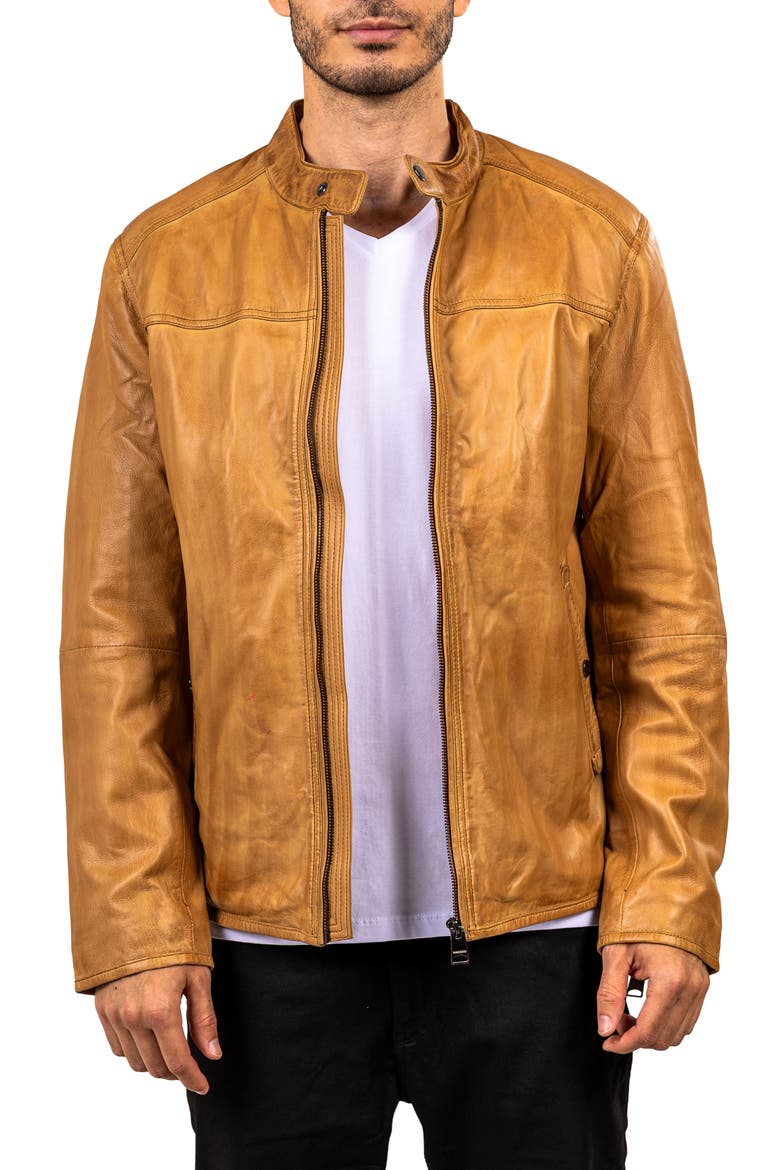 Washed Brown Lambskin Leather Jacket, Main, color, BROWN