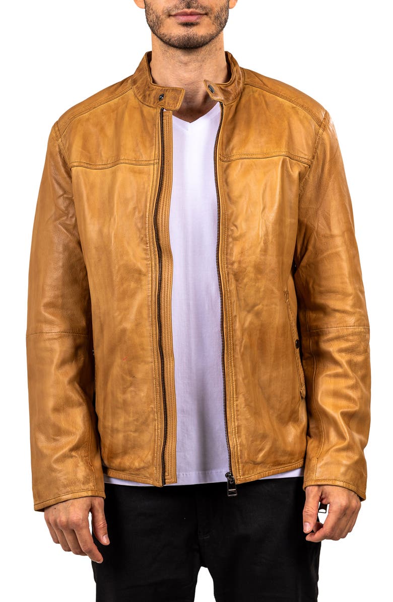 Maceoo Washed Brown Lambskin Leather Jacket, Main, color, Brown