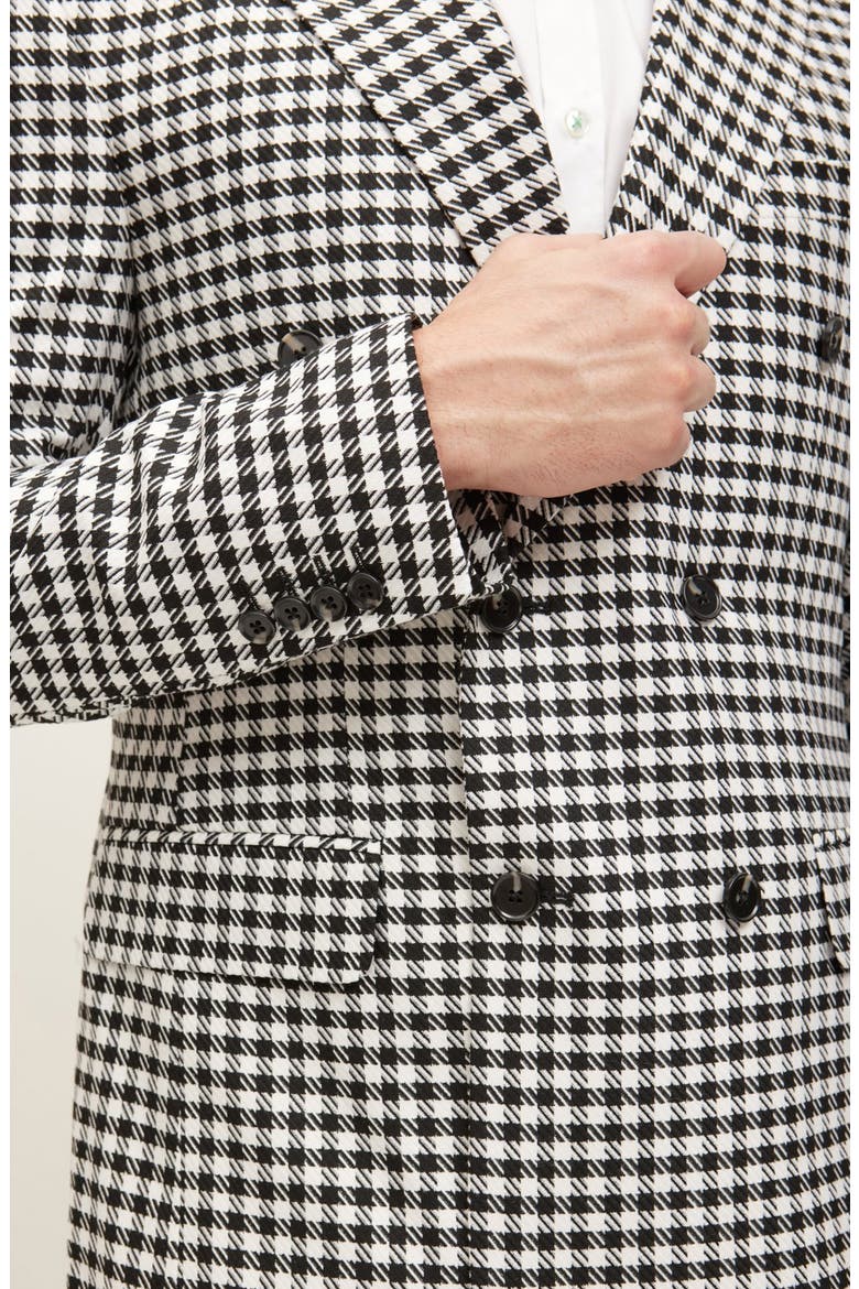 Trim Fit Check Print Peak Lapel Double Breasted Suit, Alternate, color, BLACK WHITE BLACK