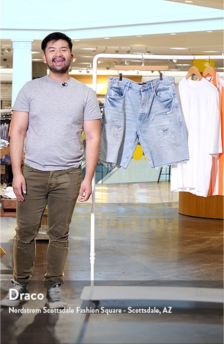 Rip & Repair Raw Edge Denim Shorts with Quilted Pockets, sales video thumbnail