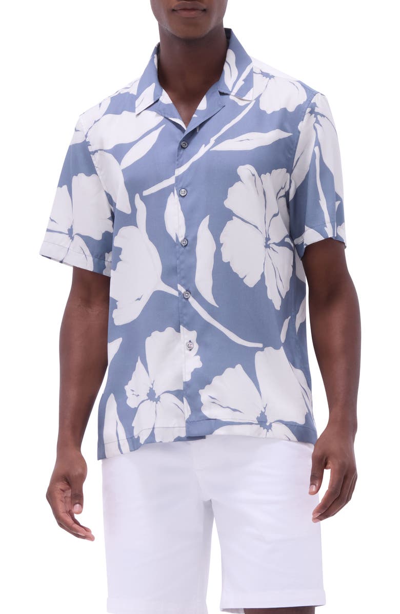 Bugatchi Jackson Floral Lyocell Camp Shirt, Main, color, Steel