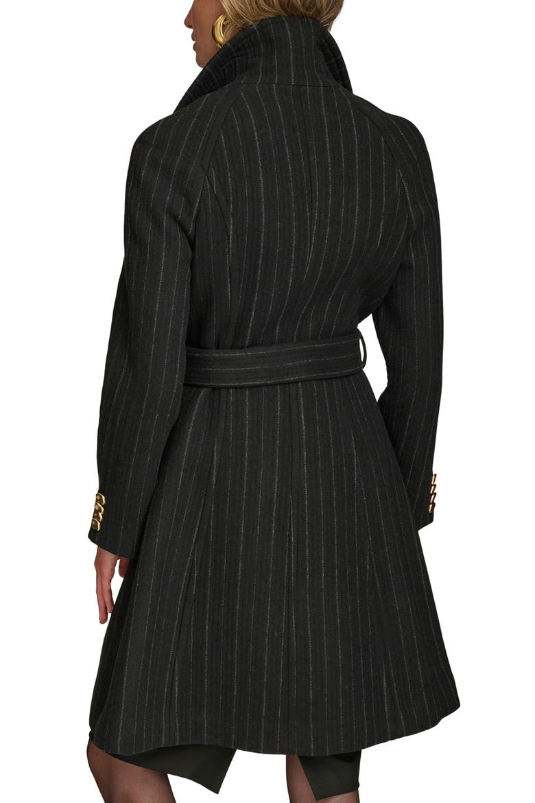 Belted Wool Wrap Coat, Alternate, color, BLACK PINSTRIPE