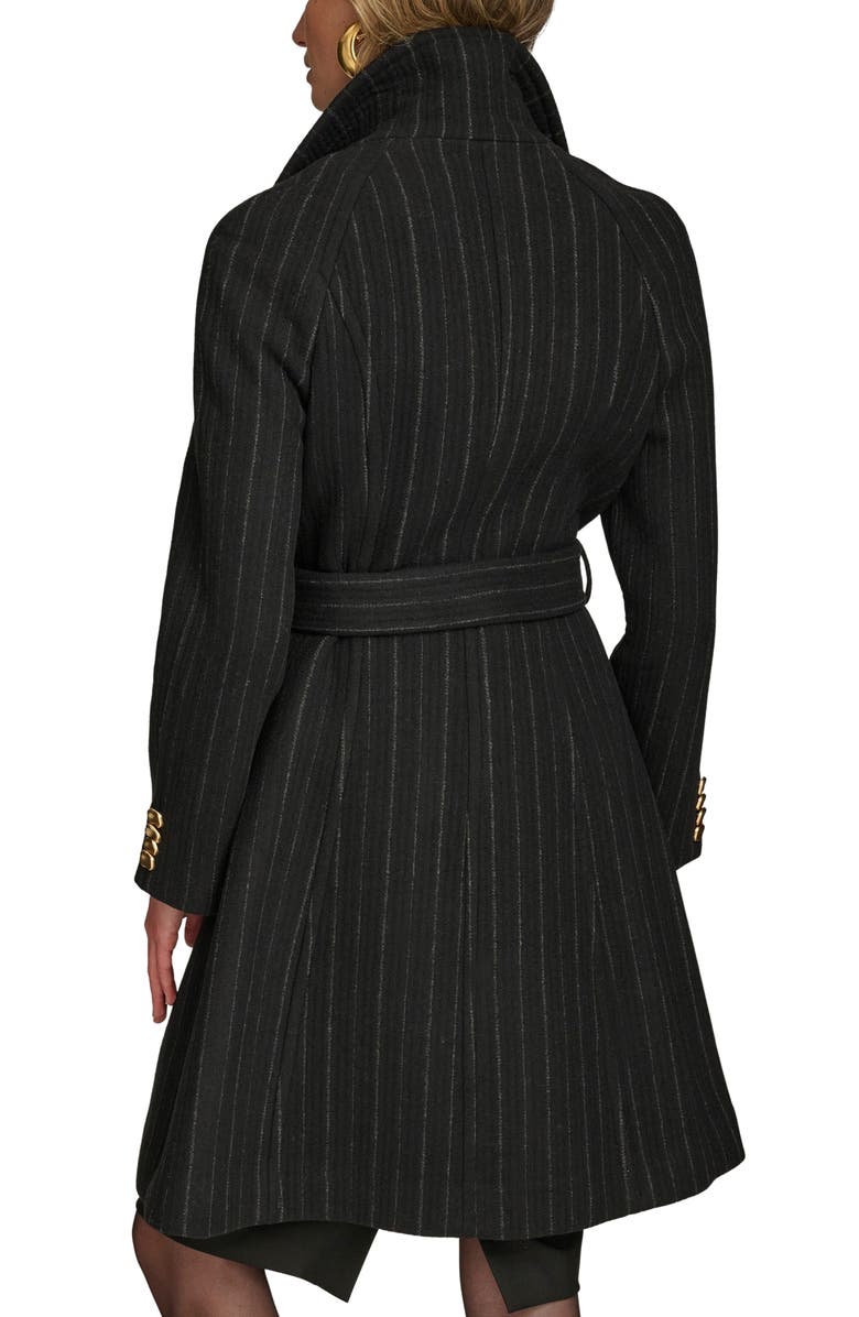 Donna Karan New York Belted Wool Wrap Coat, Alternate, color, Black Pinstripe