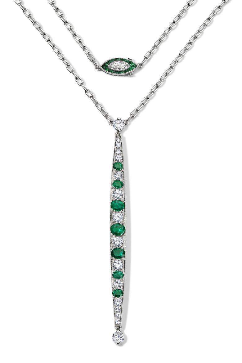 Emerald & Diamond Sautoir Necklace, Main, color, 18K WHITE GOLD