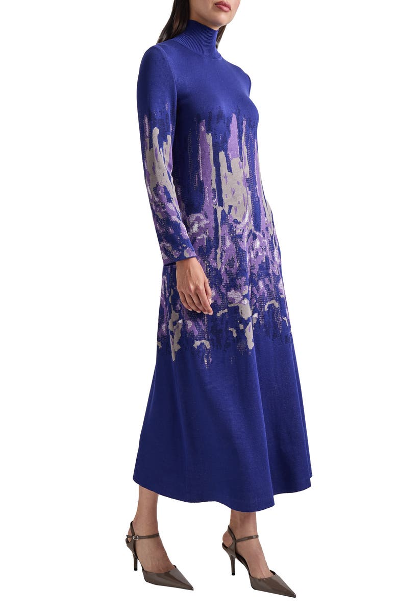 Misook Watercolor Long Sleeve A-Line Knit Dress, Alternate, color,