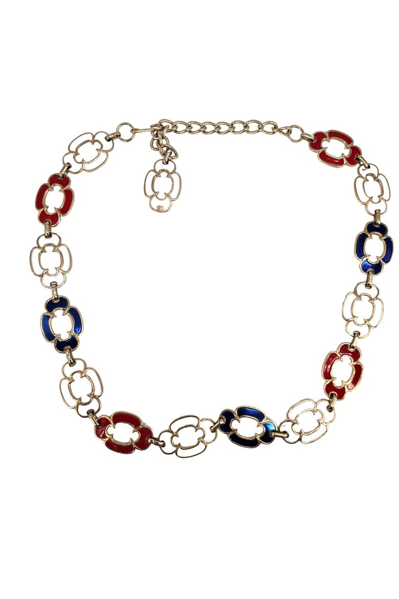 Vintage Chain Belt 70s Mod Red White Blue Enamel, Main, color, white