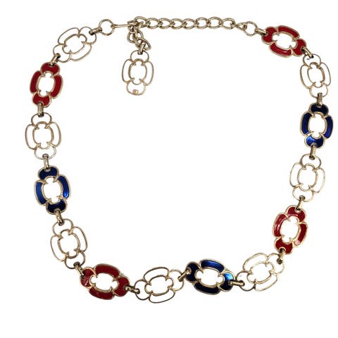 Vintage Chain Belt 70s Mod Red White Blue Enamel