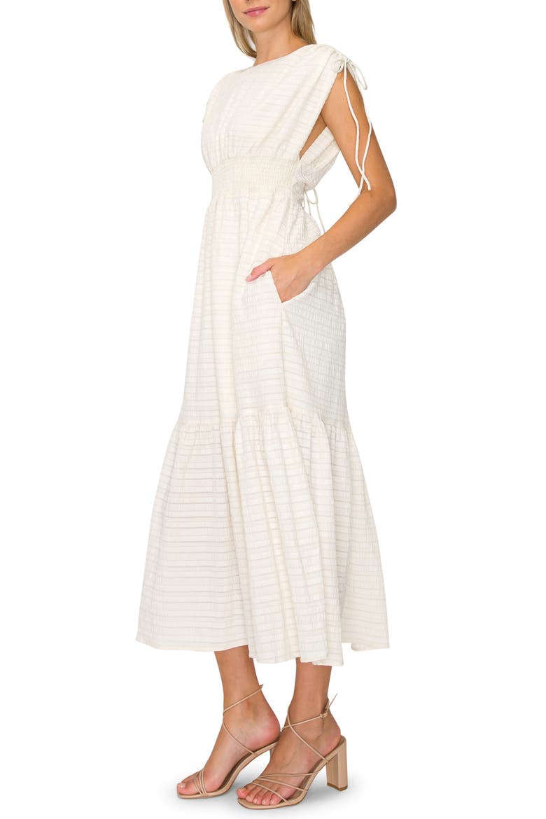 Textured Smocked Waist Tiered Midi Dress, Alternate, color, IVORY