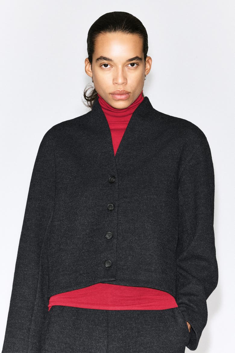 Boiled Wool-blend Shawl-collar Cardigan, Alternate, color, CHARCOAL MÉLANGE
