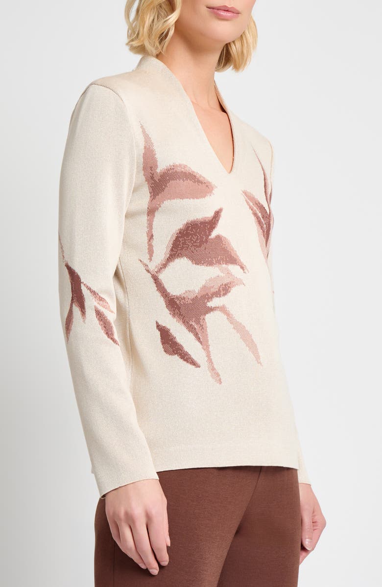 Misook Botanical Jacquard Knit Top, Alternate, color, Biscotti/ Charmeuse/ Truffle