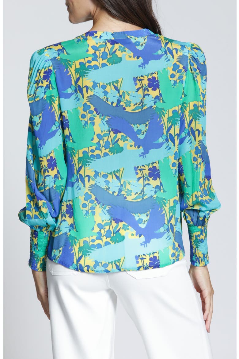 Print Smocked Cuff Top, Alternate, color, TURQUOISE MULTI