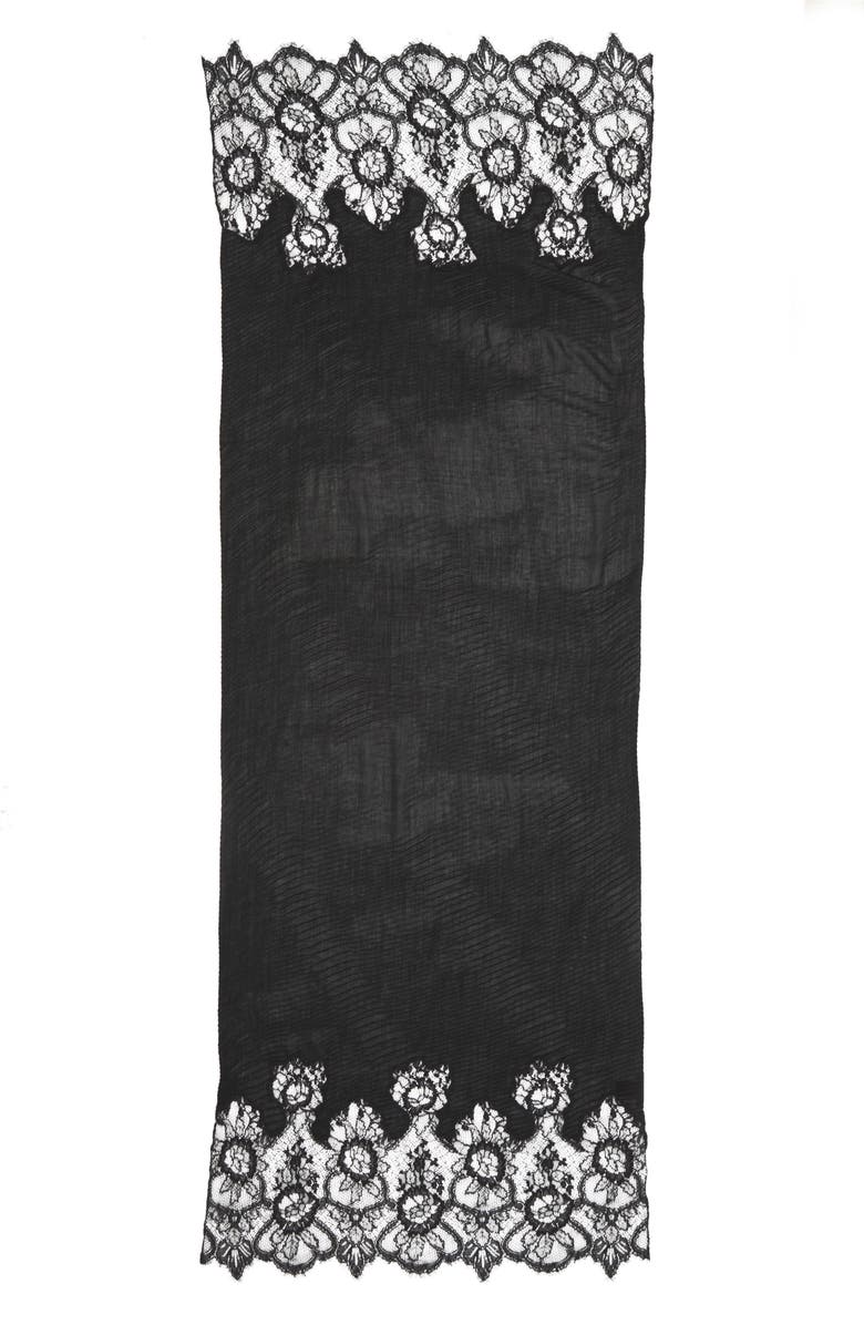 Valentino Garavani Plissé Pleated Lace Trim Scarf, Main, color,