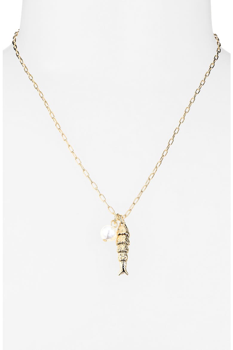Demi Fine Faux Pearl & Fish Pendant Necklace, Alternate, color, WHITE- GOLD