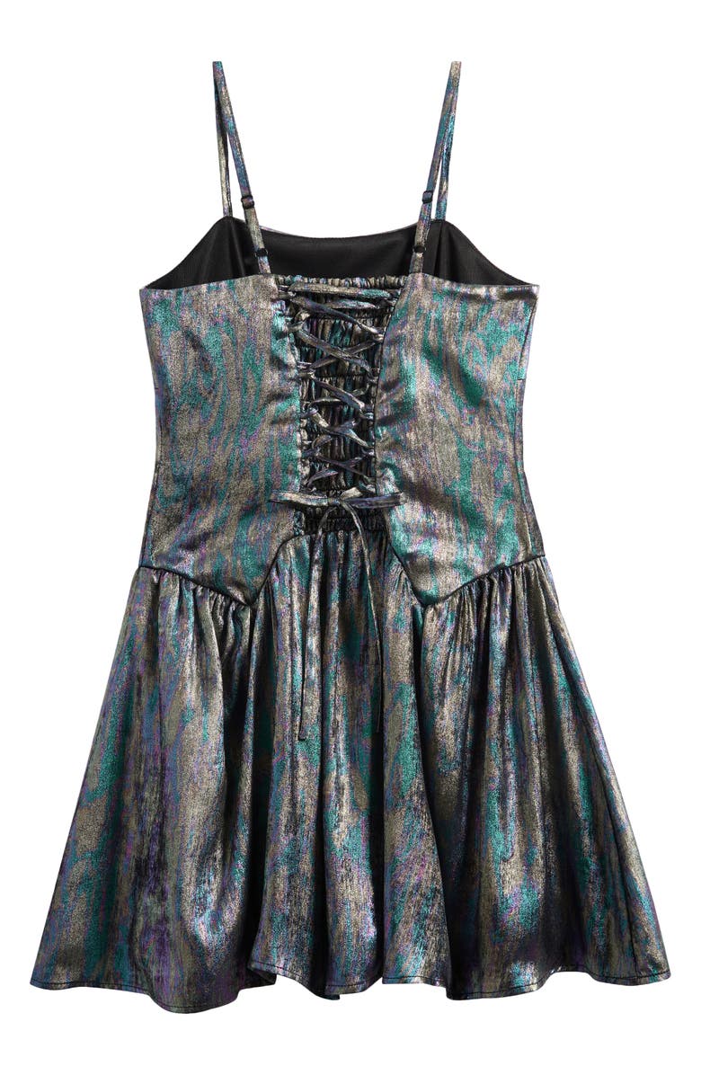 Ava & Yelly Kids' Liquid Shimmer Drop Waist Party Dress, Alternate, color, Green Oil Spill