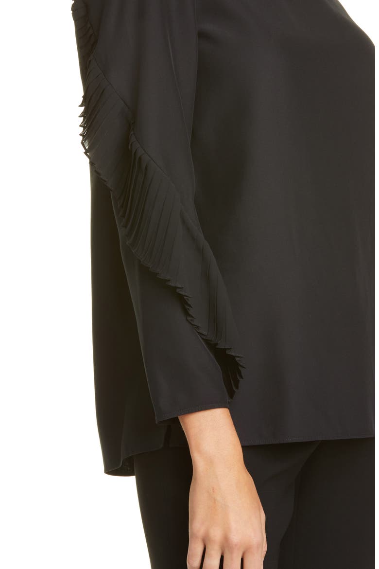 Alessia Pleated Detail Silk Blouse, Alternate, color, BLACK