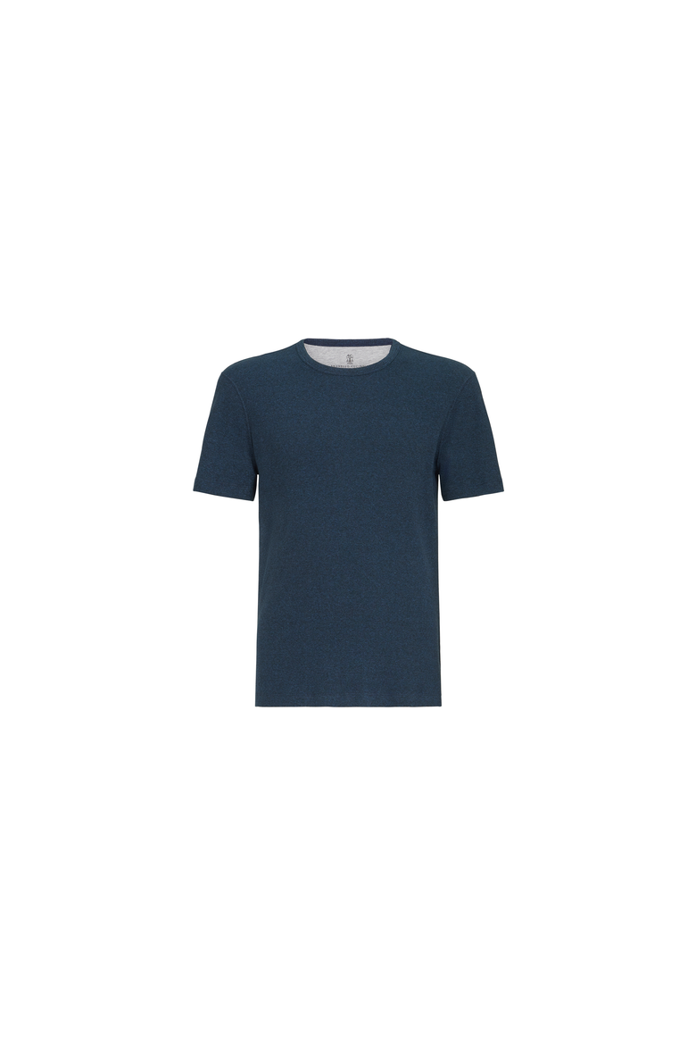 Denim-effect ribbed cotton jersey crew neck T-shirt, Alternate, color, Navy Blue